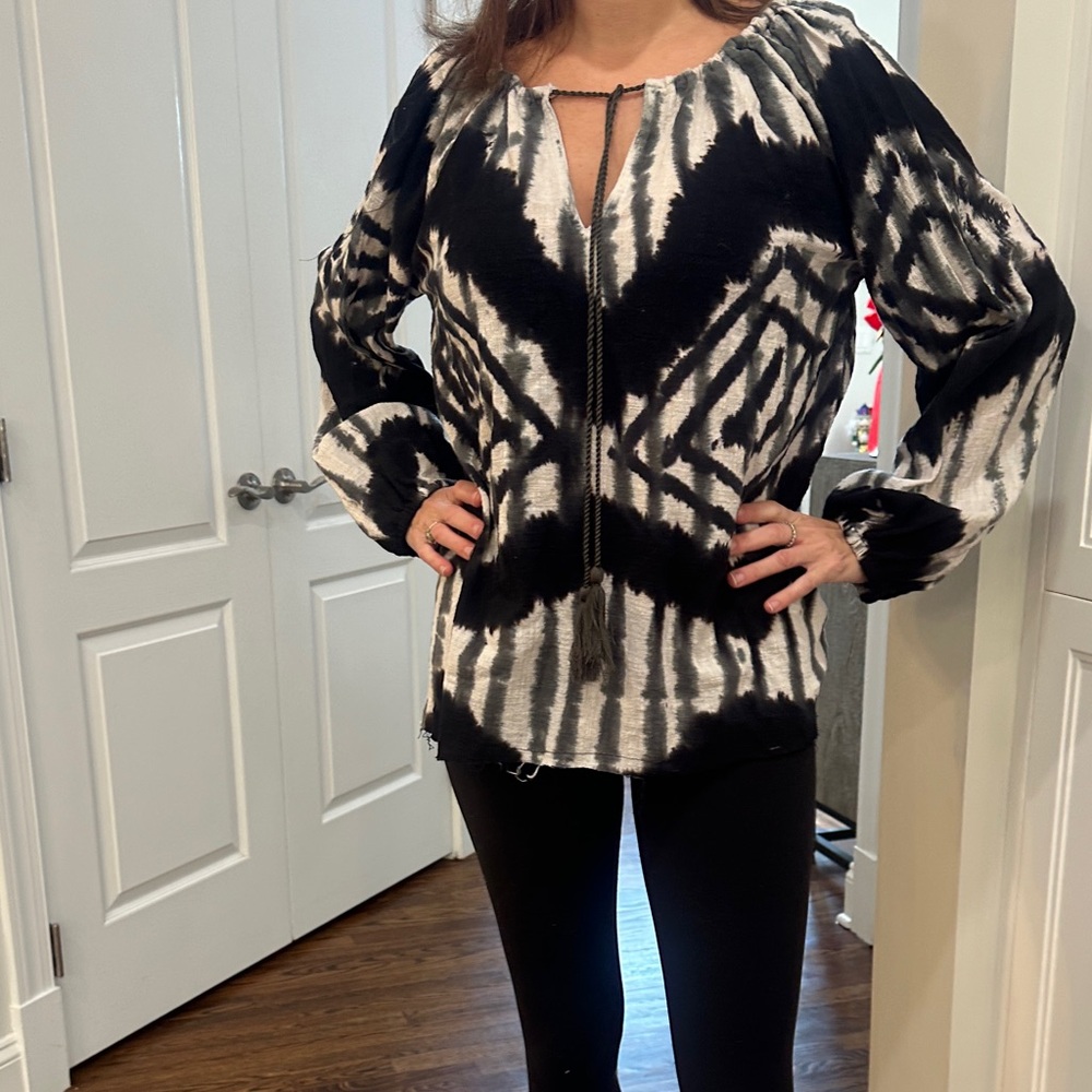 Free People NWT black and White Tie-Dye Blouse
